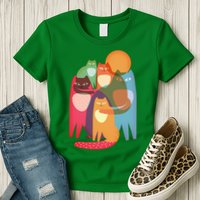 Vintage Abstract Boho Cat Pattern Womens T-Shirt