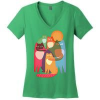 Vintage Abstract Boho Cat Pattern Women's V-Neck T-Shirt