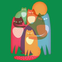 Vintage Abstract Boho Cat Pattern Women's V-Neck T-Shirt