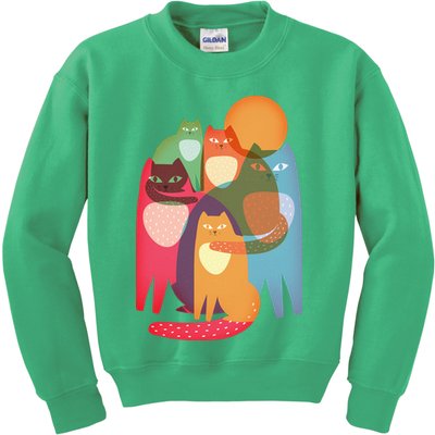 Vintage Abstract Boho Cat Pattern Kids Sweatshirt