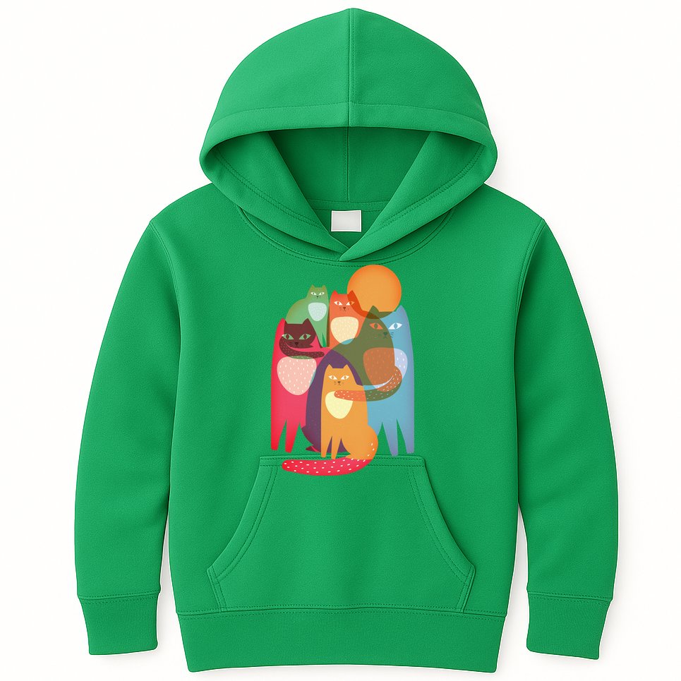 Vintage Abstract Boho Cat Pattern Kids Hoodie
