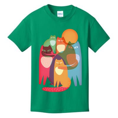 Vintage Abstract Boho Cat Pattern Kids T-Shirt