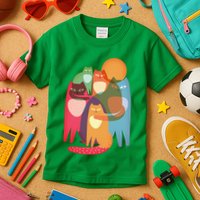 Vintage Abstract Boho Cat Pattern Kids T-Shirt