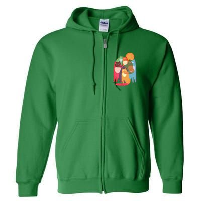 Vintage Abstract Boho Cat Pattern Full Zip Hoodie