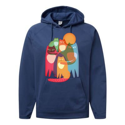 Vintage Abstract Boho Cat Pattern Performance Fleece Hoodie