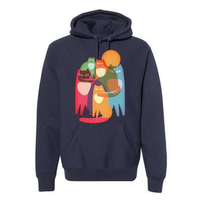 Vintage Abstract Boho Cat Pattern Premium Hoodie