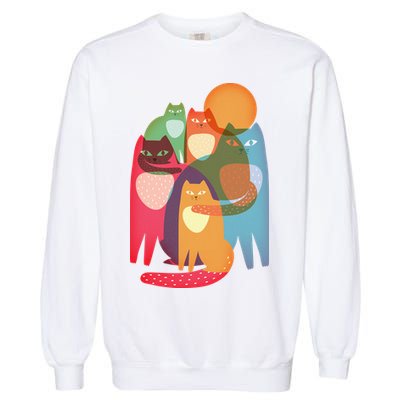 Vintage Abstract Boho Cat Pattern Garment-Dyed Sweatshirt