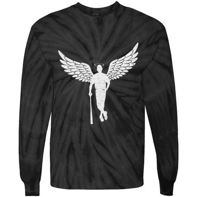 Vintage Angel Baseball Player With Halo And Wings Tie-Dye Long Sleeve Shirt