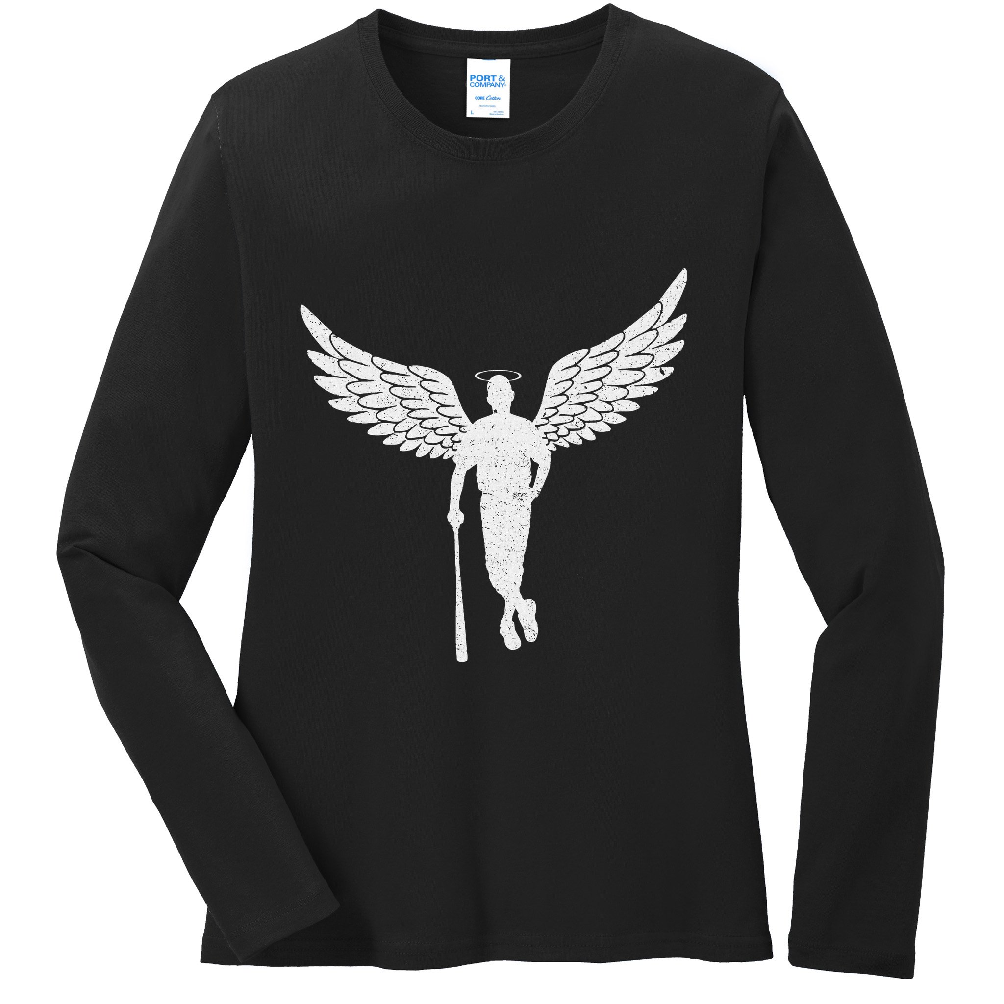 Vintage Angel Baseball Player With Halo And Wings Ladies Long Sleeve Shirt