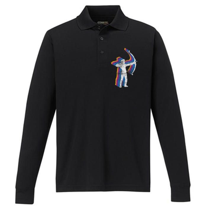 Vintage Archery Bow Hunting Performance Long Sleeve Polo