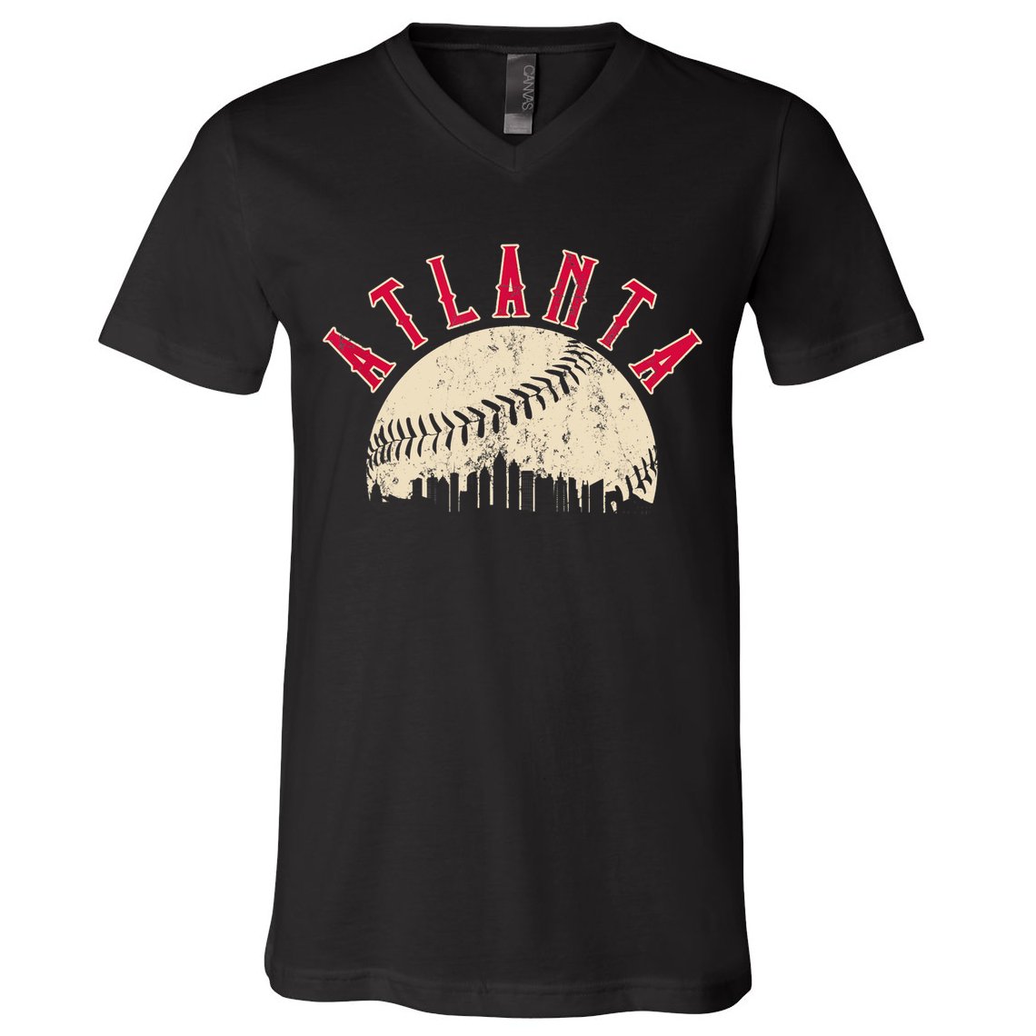 Vintage Atlanta Baseball Skyline V-Neck T-Shirt