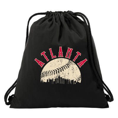 Vintage Atlanta Baseball Skyline Drawstring Bag