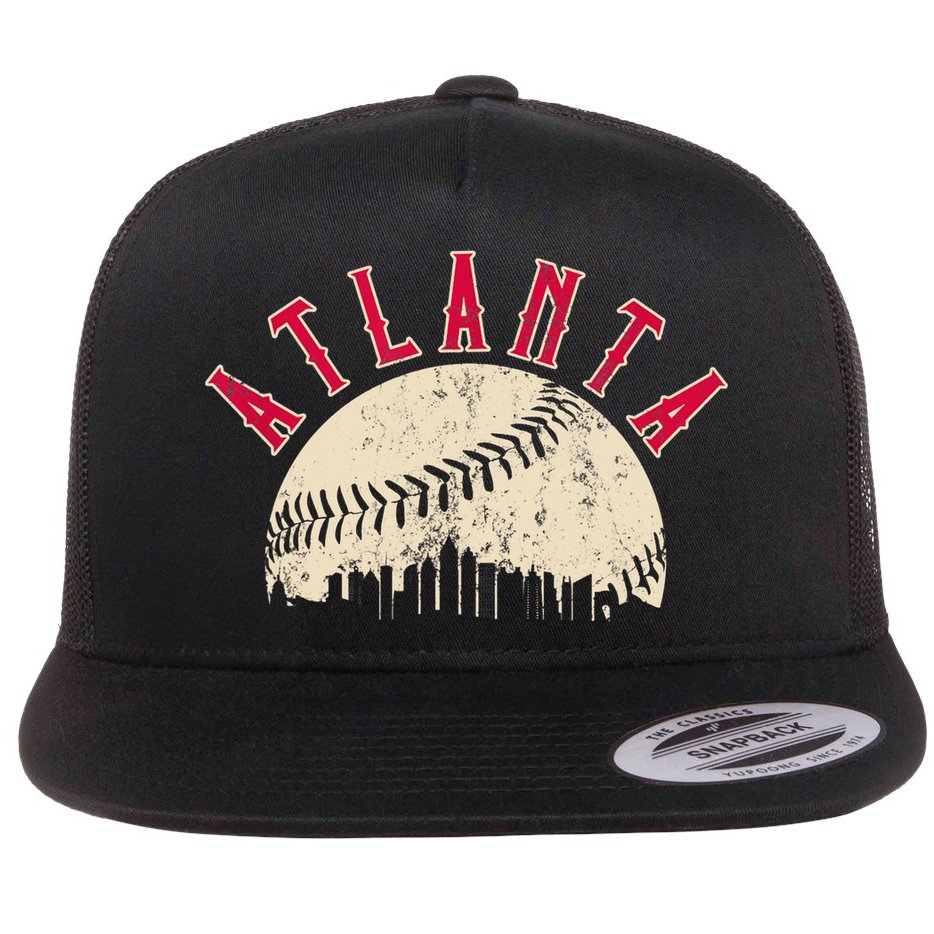 Vintage Atlanta Baseball Skyline Flat Bill Trucker Hat