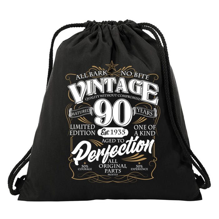 Vintage All Bark No Bite 90th Birthday Est 1935 Drawstring Bag