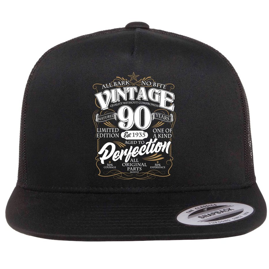 Vintage All Bark No Bite 90th Birthday Est 1935 Flat Bill Trucker Hat