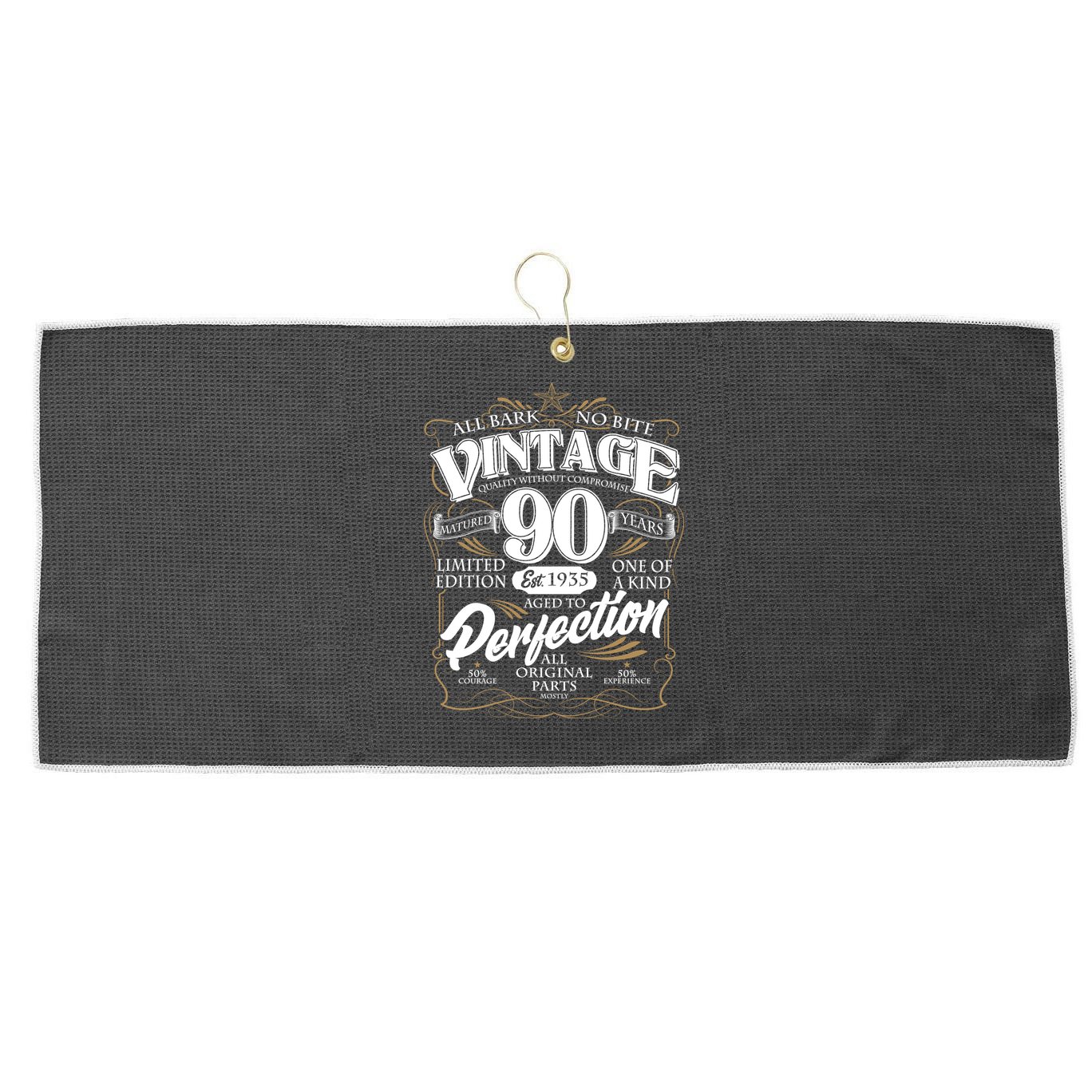Vintage All Bark No Bite 90th Birthday Est 1935 Large Microfiber Waffle Golf Towel