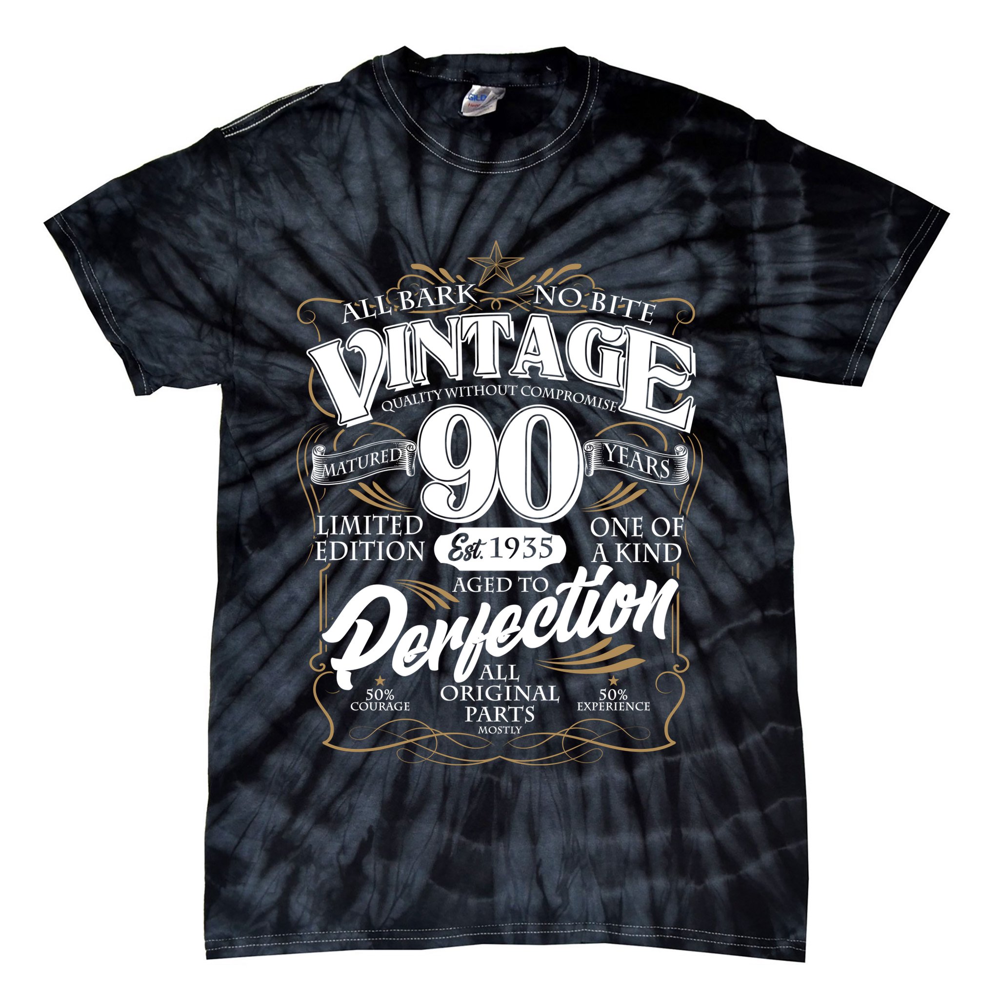 Vintage All Bark No Bite 90th Birthday Est 1935 Tie-Dye T-Shirt