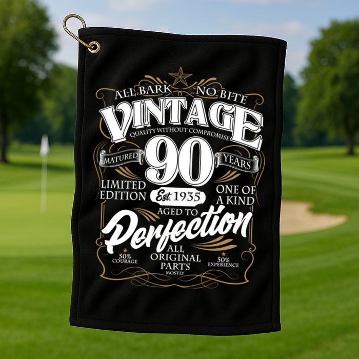 Vintage All Bark No Bite 90th Birthday Est 1935 Golf Towel