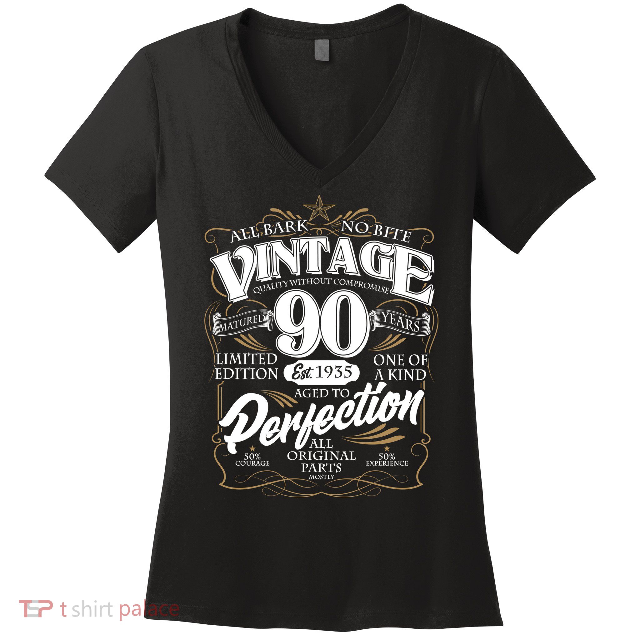 Vintage All Bark No Bite 90th Birthday Est 1935 Women's V-Neck T-Shirt