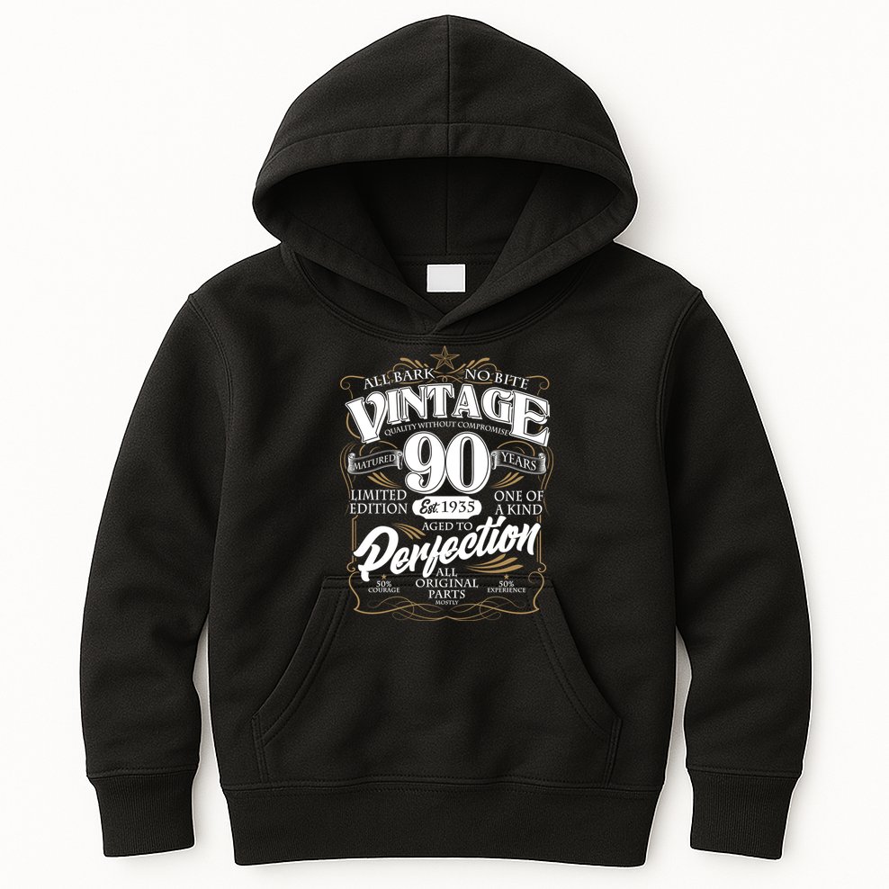 Vintage All Bark No Bite 90th Birthday Est 1935 Kids Hoodie