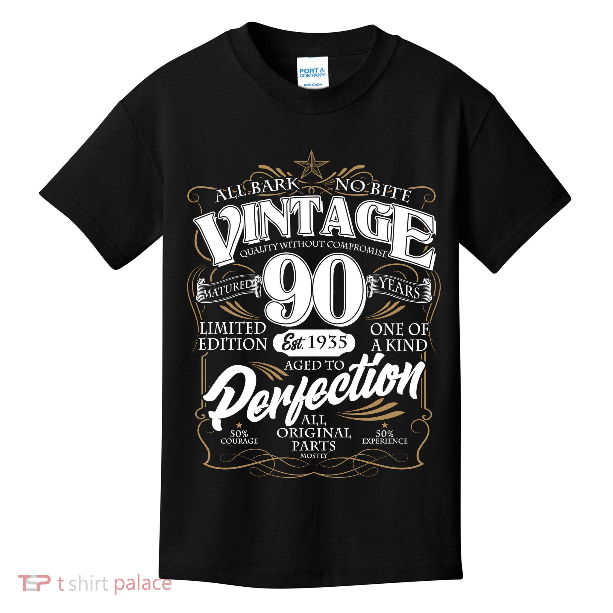 Vintage All Bark No Bite 90th Birthday Est 1935 Kids T-Shirt