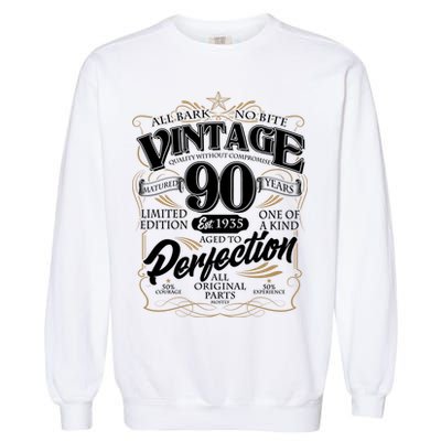 Vintage All Bark No Bite 90th Birthday Est 1935 Garment-Dyed Sweatshirt