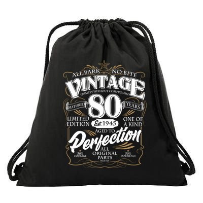 Vintage All Bark No Bite 80th Birthday Est 1945 Drawstring Bag