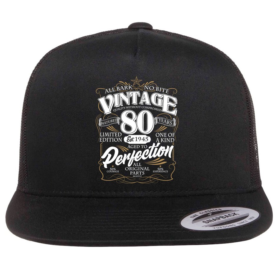 Vintage All Bark No Bite 80th Birthday Est 1945 Flat Bill Trucker Hat