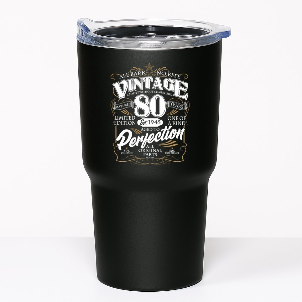 Vintage All Bark No Bite 80th Birthday Est 1945 Tumbler