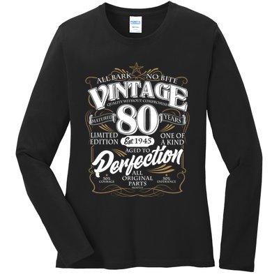 Vintage All Bark No Bite 80th Birthday Est 1945 Ladies Long Sleeve Shirt
