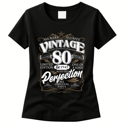Vintage All Bark No Bite 80th Birthday Est 1945 Womens T-Shirt