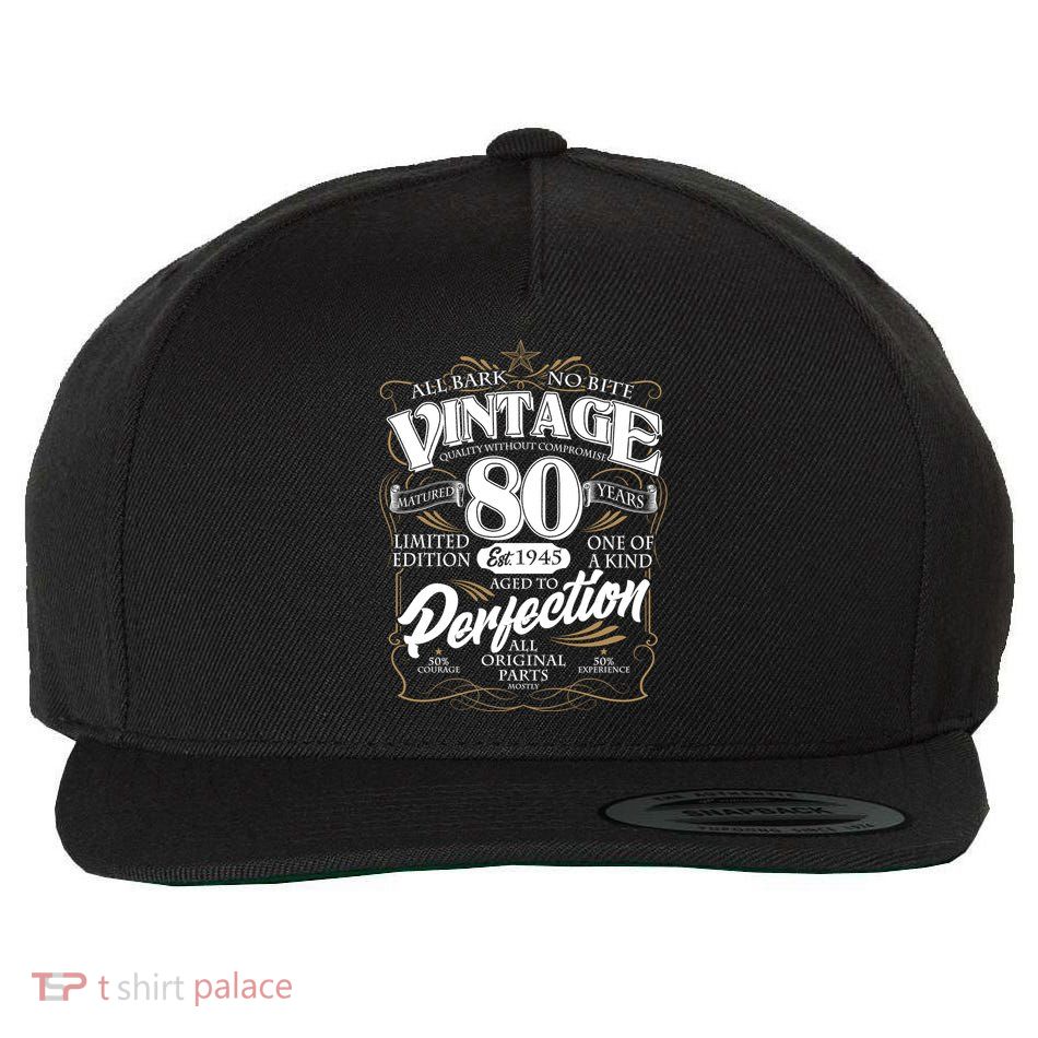 Vintage All Bark No Bite 80th Birthday Est 1945 Wool Snapback Cap