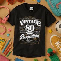 Vintage All Bark No Bite 80th Birthday Est 1945 Kids T-Shirt