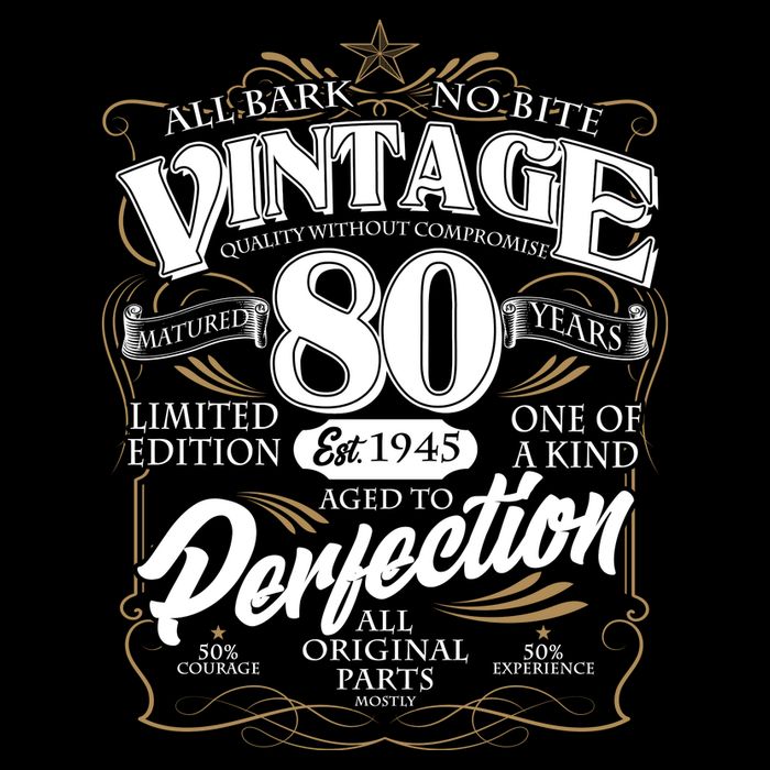 Vintage All Bark No Bite 80th Birthday Est 1945 Kids T-Shirt