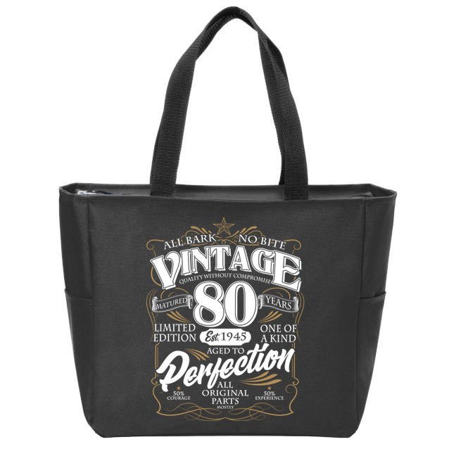 Vintage All Bark No Bite 80th Birthday Est 1945 Zip Tote Bag