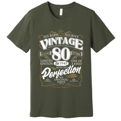 Vintage All Bark No Bite 80th Birthday Est 1945 Premium T-Shirt