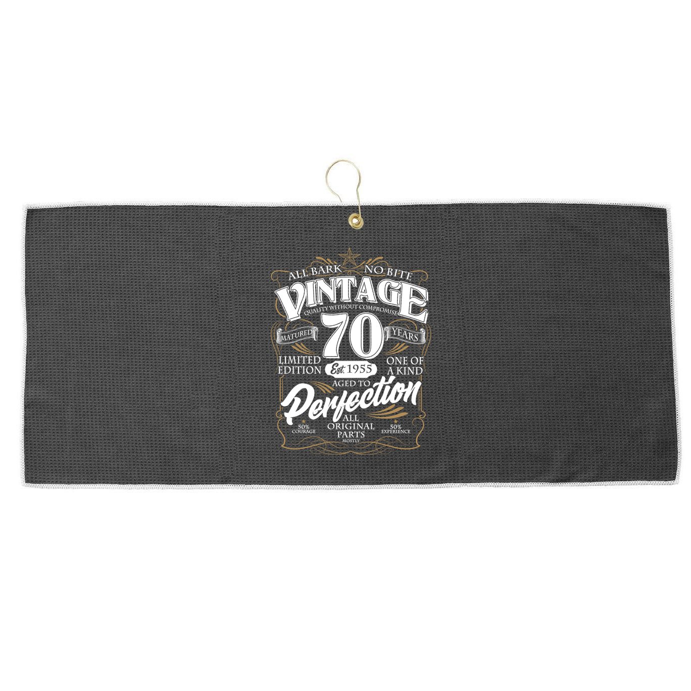 Vintage All Bark No Bite 70th Birthday Est 1955 Large Microfiber Waffle Golf Towel