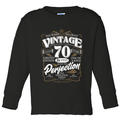 Vintage All Bark No Bite 70th Birthday Est 1955 Toddler Long Sleeve Shirt
