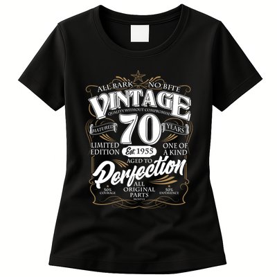 Vintage All Bark No Bite 70th Birthday Est 1955 Womens T-Shirt
