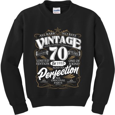 Vintage All Bark No Bite 70th Birthday Est 1955 Kids Sweatshirt