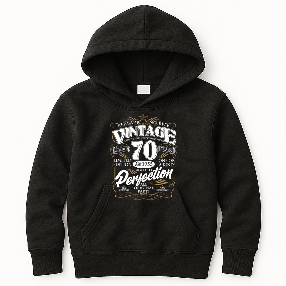 Vintage All Bark No Bite 70th Birthday Est 1955 Kids Hoodie