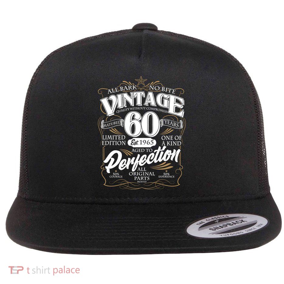 Vintage All Bark No Bite 60th Birthday Est 1965 Flatbill Hat