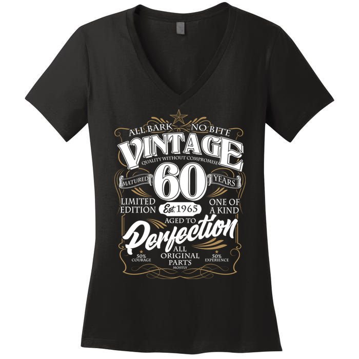 Vintage All Bark No Bite 60th Birthday Est 1965 Women's V-Neck T-Shirt
