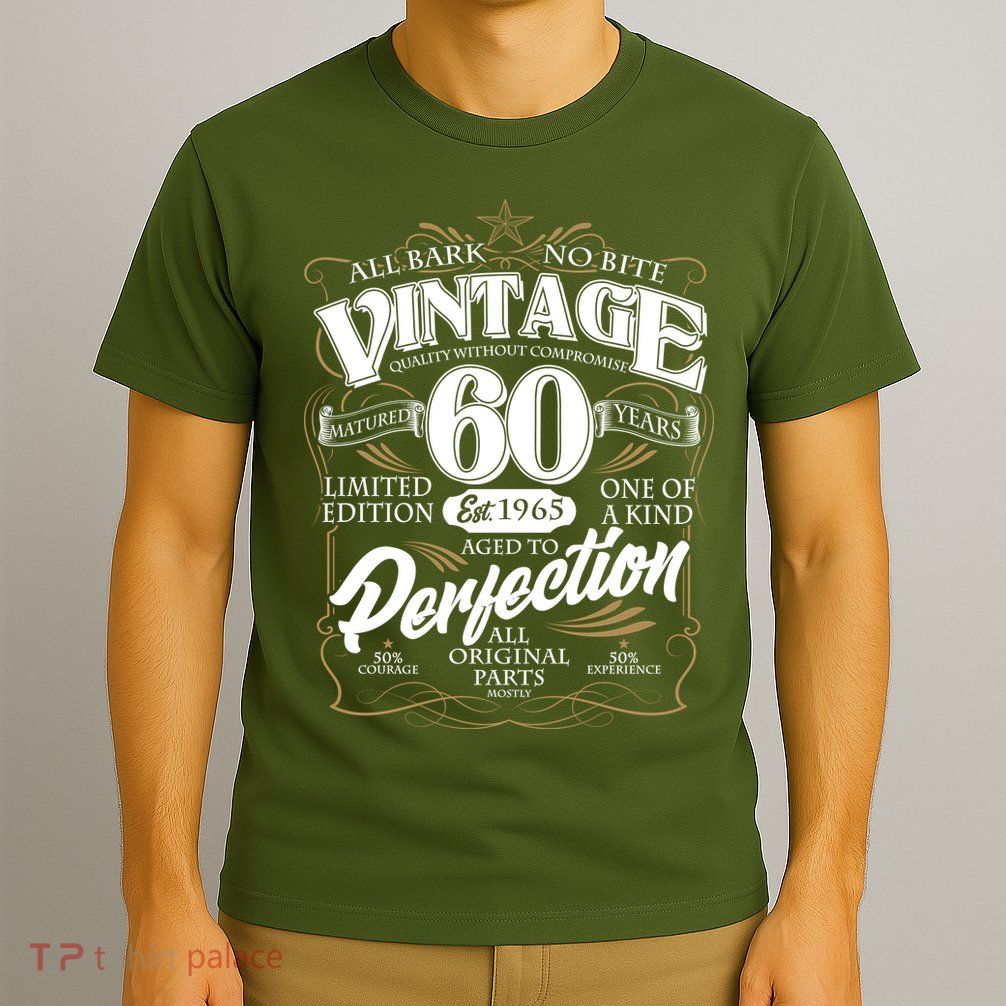 Vintage All Bark No Bite 60th Birthday Est 1965 T-Shirt
