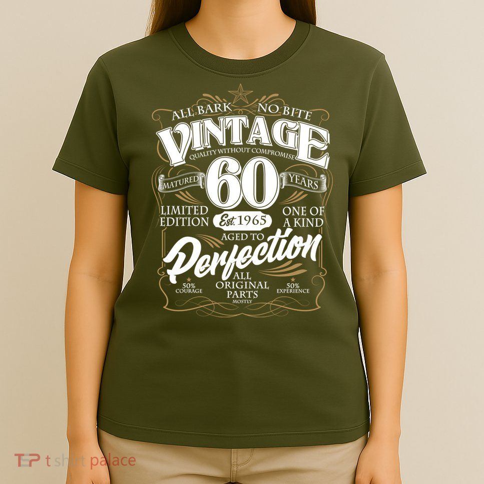 Vintage All Bark No Bite 60th Birthday Est 1965 T-Shirt