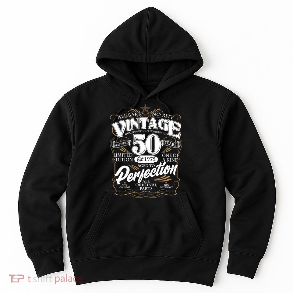 Vintage All Bark No Bite 50th Birthday Est 1975 Hoodie