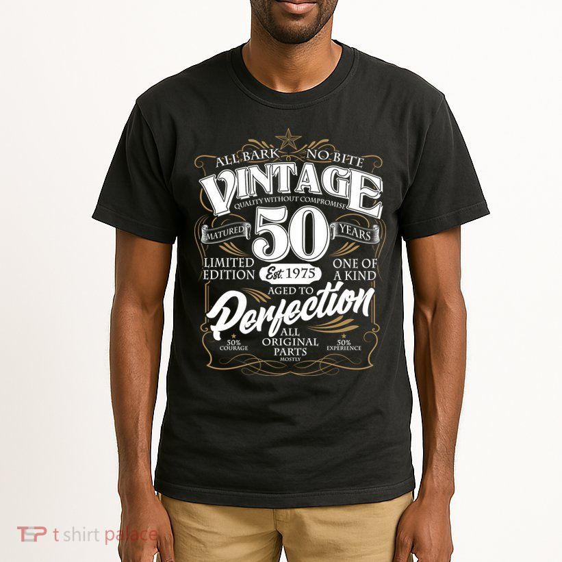 Vintage All Bark No Bite 50th Birthday Est 1975 Tall T-Shirt