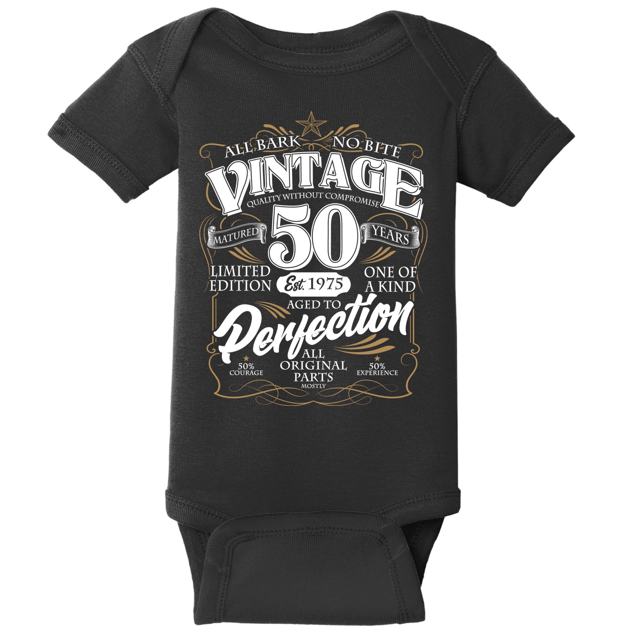 Vintage All Bark No Bite 50th Birthday Est 1975 Baby Bodysuit