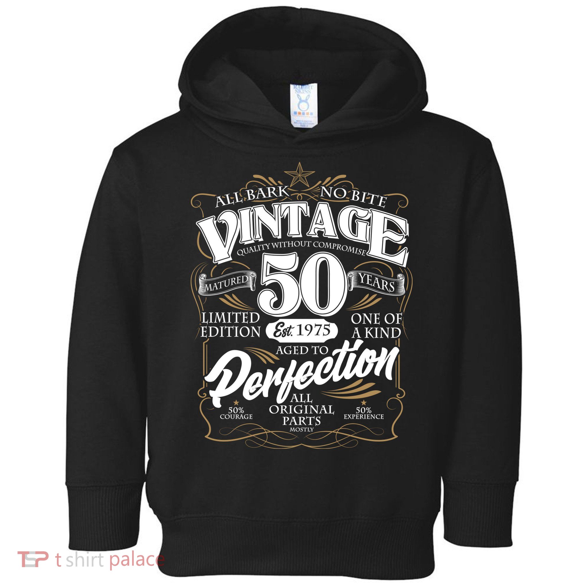 Vintage All Bark No Bite 50th Birthday Est 1975 Toddler Hoodie