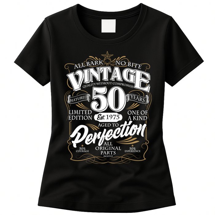 Vintage All Bark No Bite 50th Birthday Est 1975 Womens T-Shirt